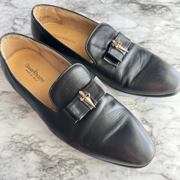 Cesare Paciotti Mens Loafer Black Leather Sz 12 EU 45 Gold Dagger Made In Italy - Picture 2 of 8